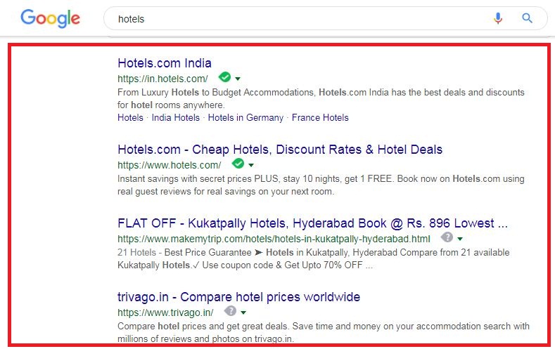 Paid adverts, unpaid adverts, organic search, inorganic search, SERPs